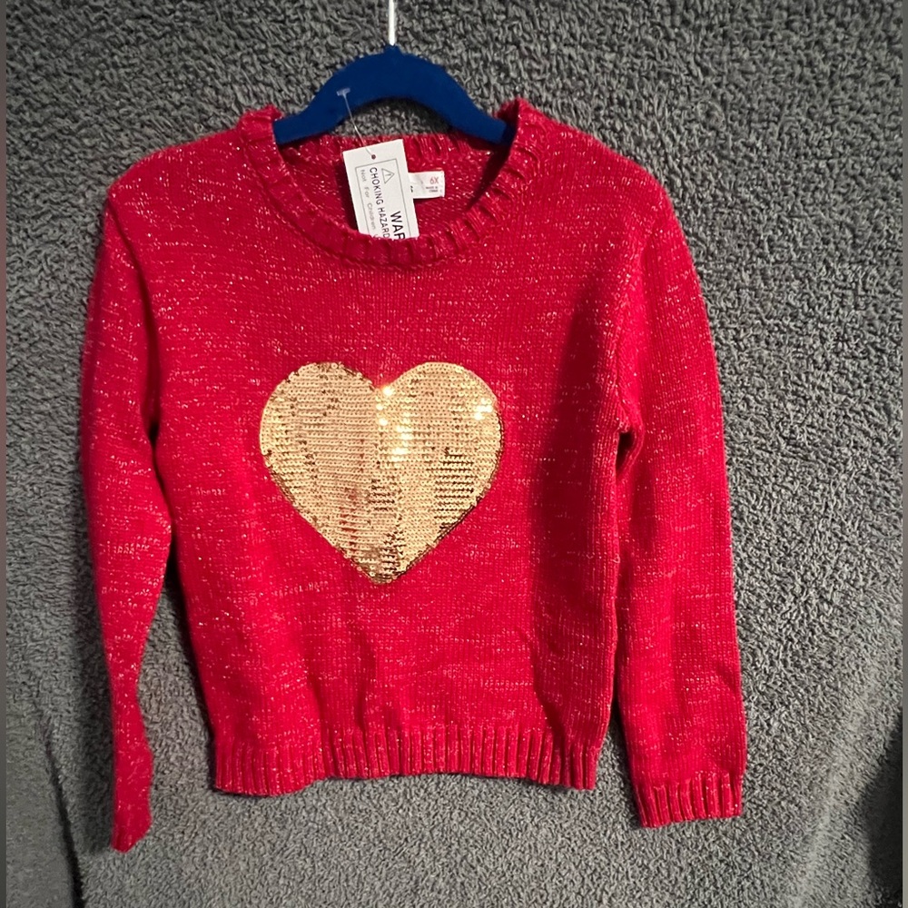 Girls Red Sweater with Gold Heart